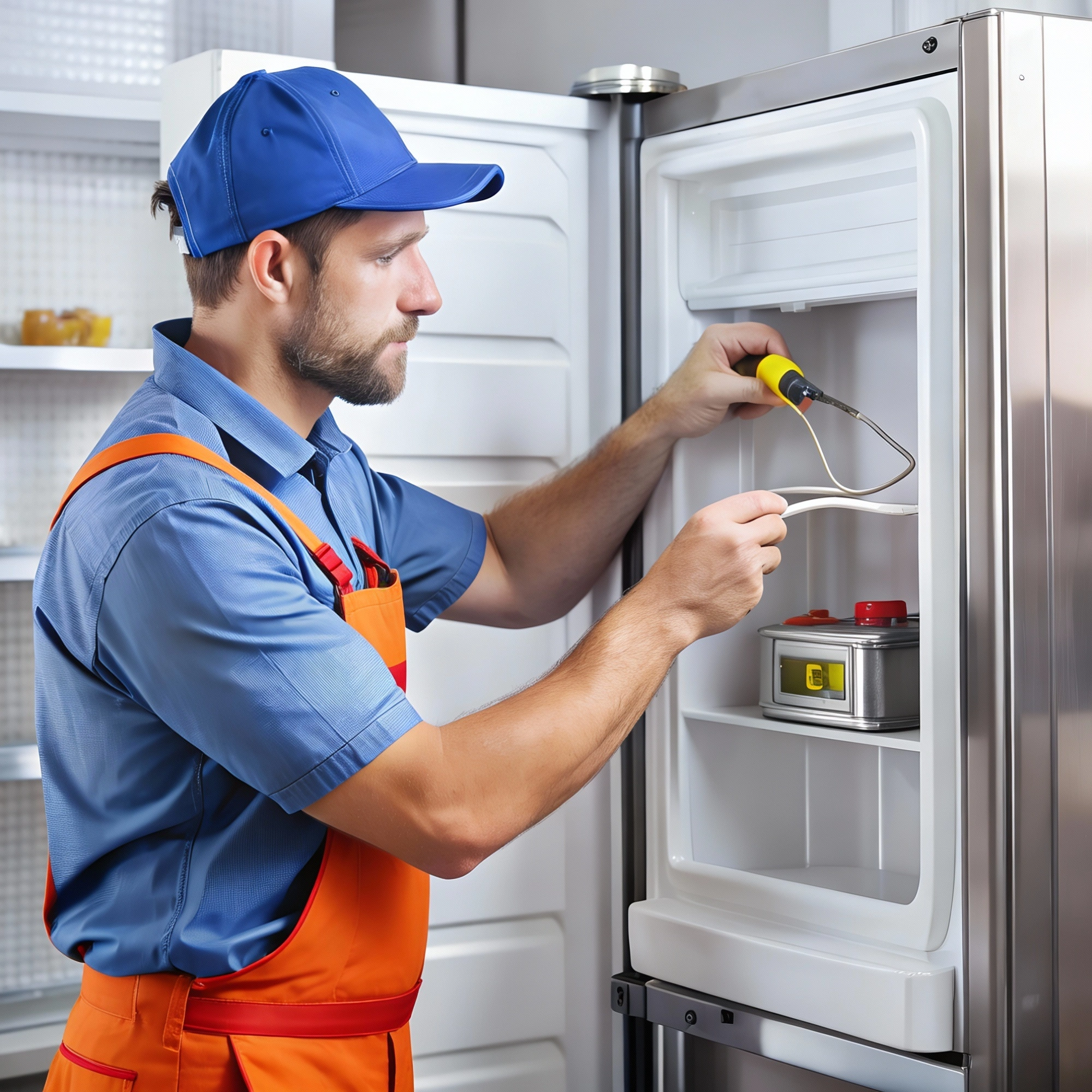 Experienced appliance repair technician inspecting a refrigerator – Appliance Pro Dallas