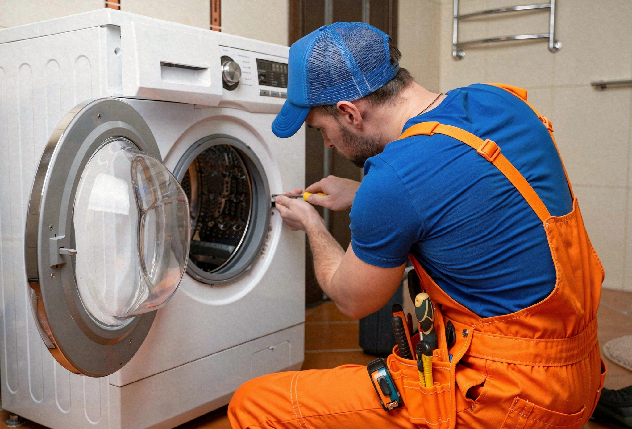 Expert dryer repair technician in Dallas inspecting a home clothes dryer