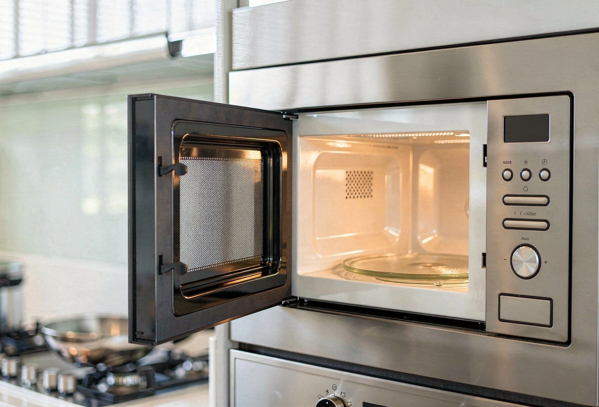 Microwave repair service in Dallas fixing built-in kitchen microwave